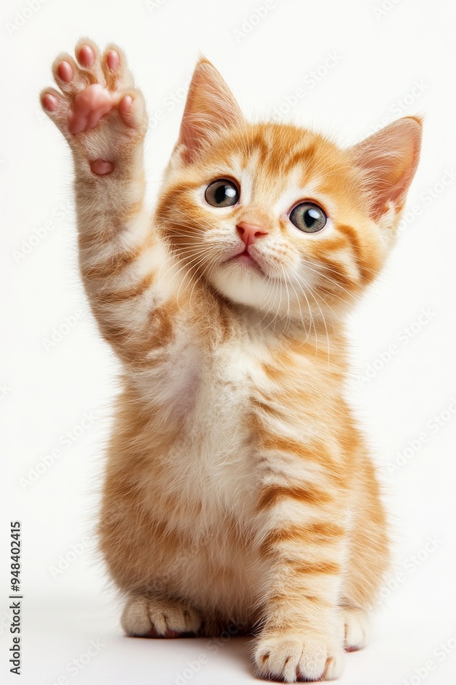 cute cat giving high five, white background, 2:3 cute cat giving high five, white background, 2:3