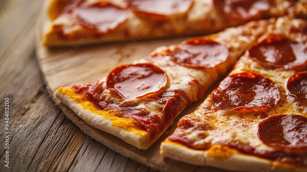 Pizza with salami and mozzarella cheese on a wooden surface Pizza with salami and mozzarella cheese on a wooden surface