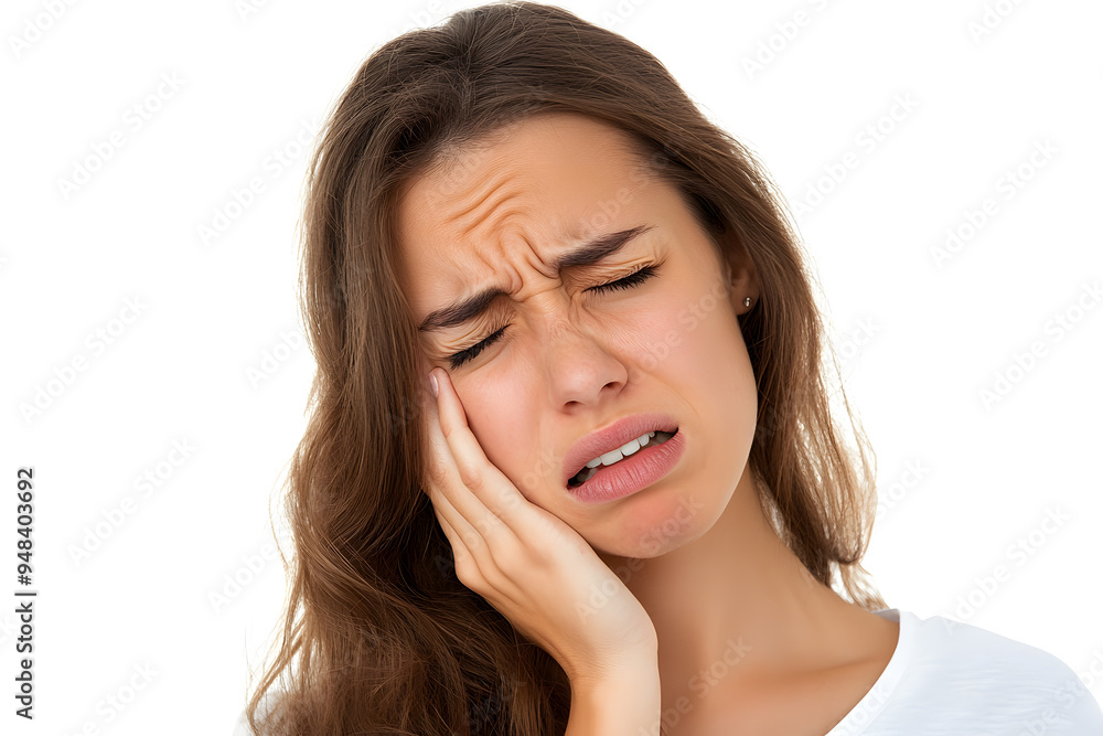 Closeup portrait of woman having toothache isolated on white background. Female suffering with a painful, hurting or inflammation in her mouth Closeup portrait of woman having toothache isolated on white background. Female suffering with a painful, hurting or inflammation in her mouth