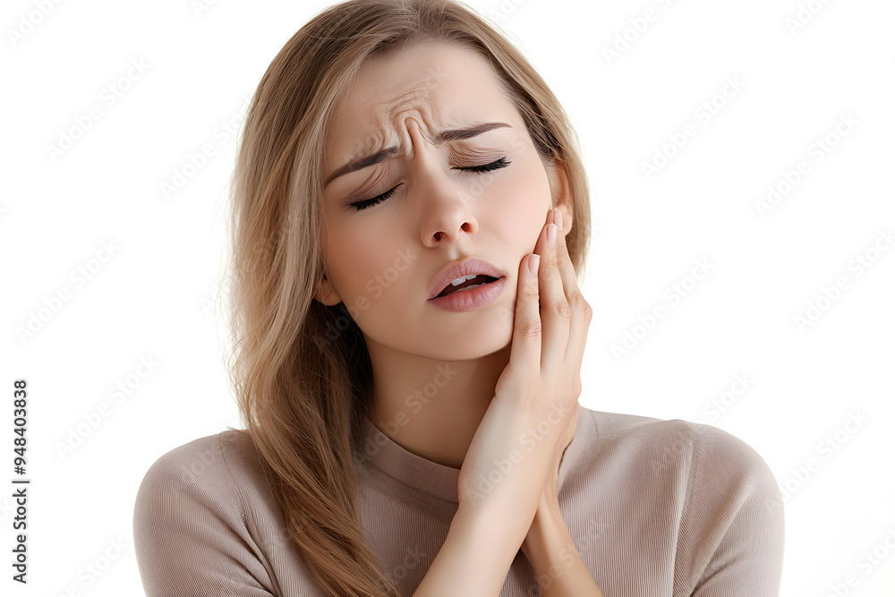 Closeup portrait of woman having toothache isolated on white background. Female suffering with a painful, hurting or inflammation in her mouth Closeup portrait of woman having toothache isolated on white background. Female suffering with a painful, hurting or inflammation in her mouth