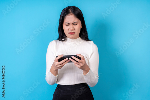 Women are doing various poses on a blue background.