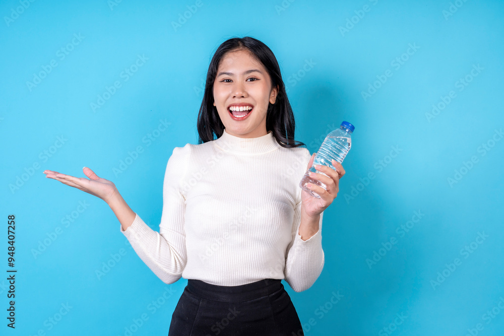 Women are doing various poses on a blue background. Women are doing various poses on a blue background.