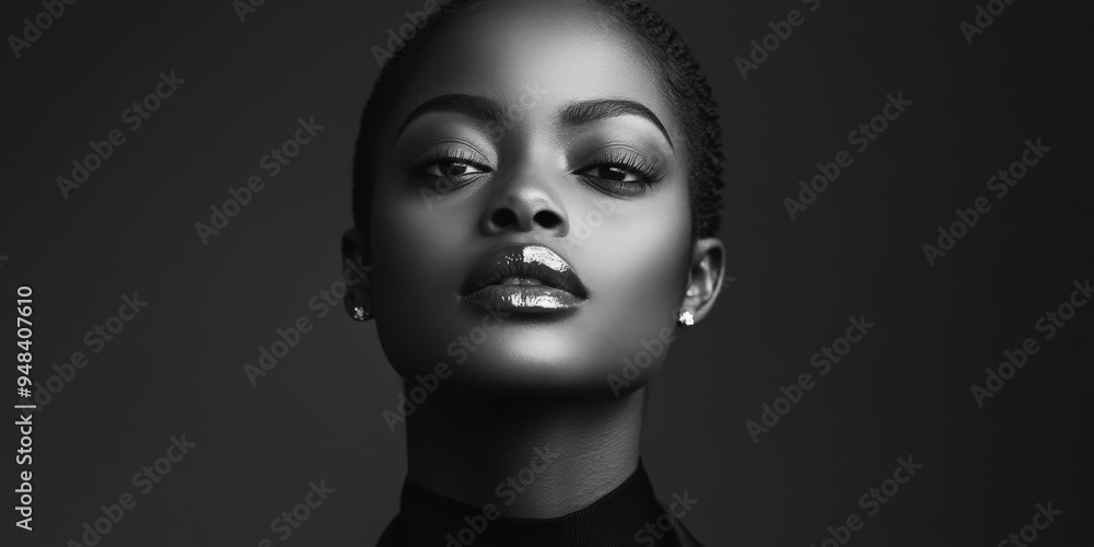 Elegant portrait of a woman with captivating expression in black and white Elegant portrait of a woman with captivating expression in black and white