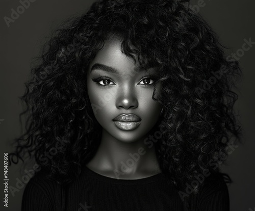 Wallpaper Mural Portrait of a young woman with natural curls against a dark backdrop Torontodigital.ca