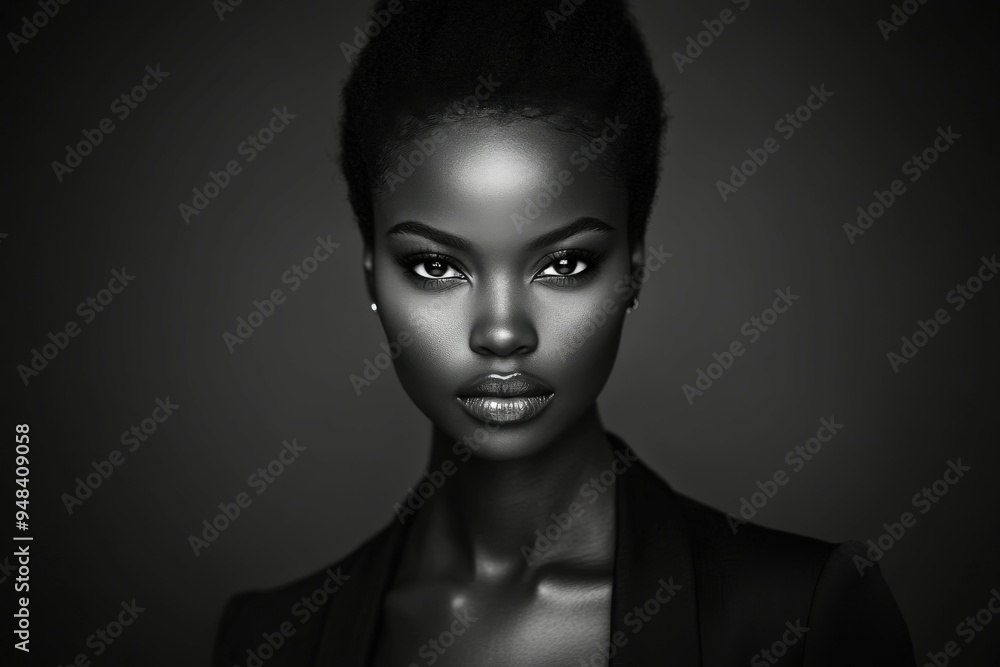 Stunning portrait of a woman with striking features in black and white Stunning portrait of a woman with striking features in black and white