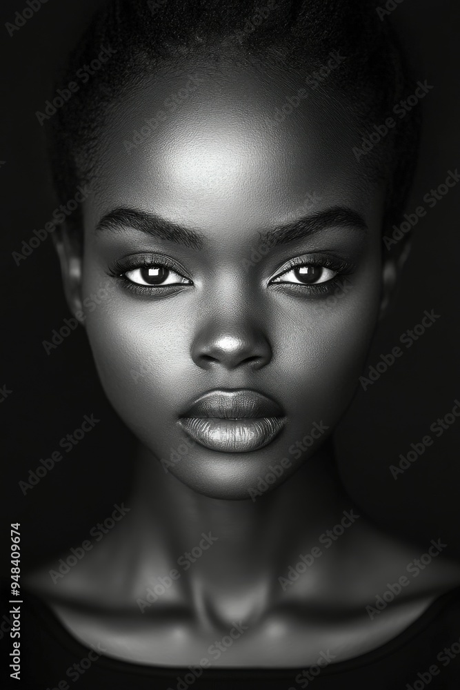 Striking black and white portrait of a young woman with mesmerizing eyes Striking black and white portrait of a young woman with mesmerizing eyes