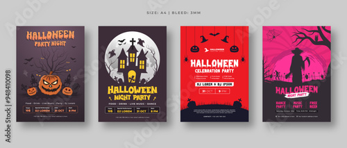 Festive Halloween night flyer and poster set - Spooky invitations and party promotions template