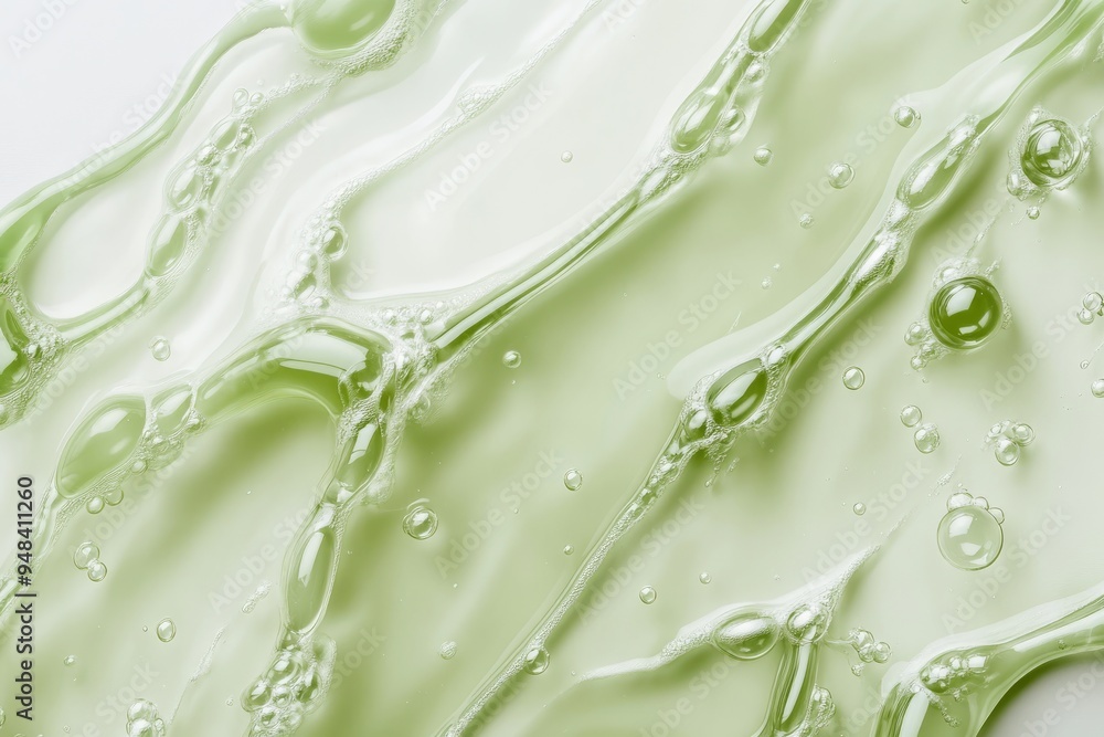 Discover the fresh and natural texture that a green cosmetic serum offers, highlighting beautiful bubbles and a unique fluid consistency that paves the way for groundbreaking skincare innovation Discover the fresh and natural texture that a green cosmetic serum offers, highlighting beautiful bubbles and a unique fluid consistency that paves the way for groundbreaking skincare innovation
