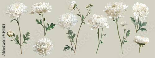 Watercolor Cottage Core Chrysanthemum Illustration