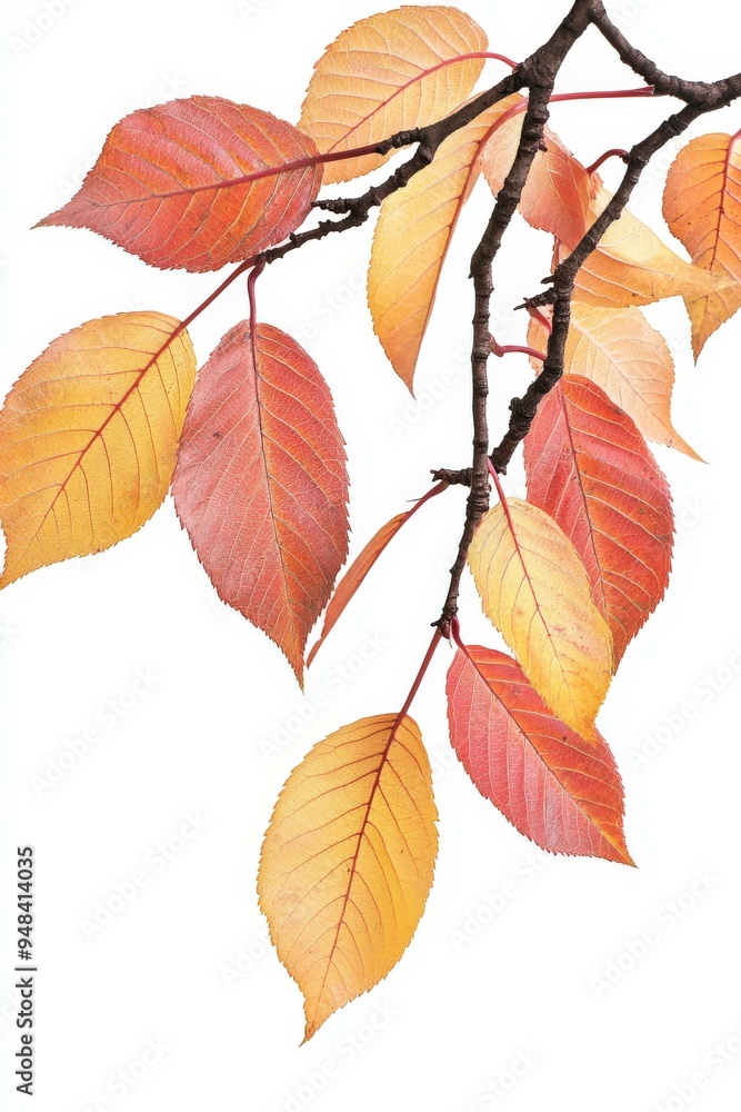 Colorful autumn leaves on a branch against a white background Colorful autumn leaves on a branch against a white background