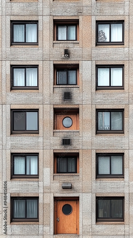 Fototapeta premium Classical building facade with ornate stonework and symmetry. Generative AI