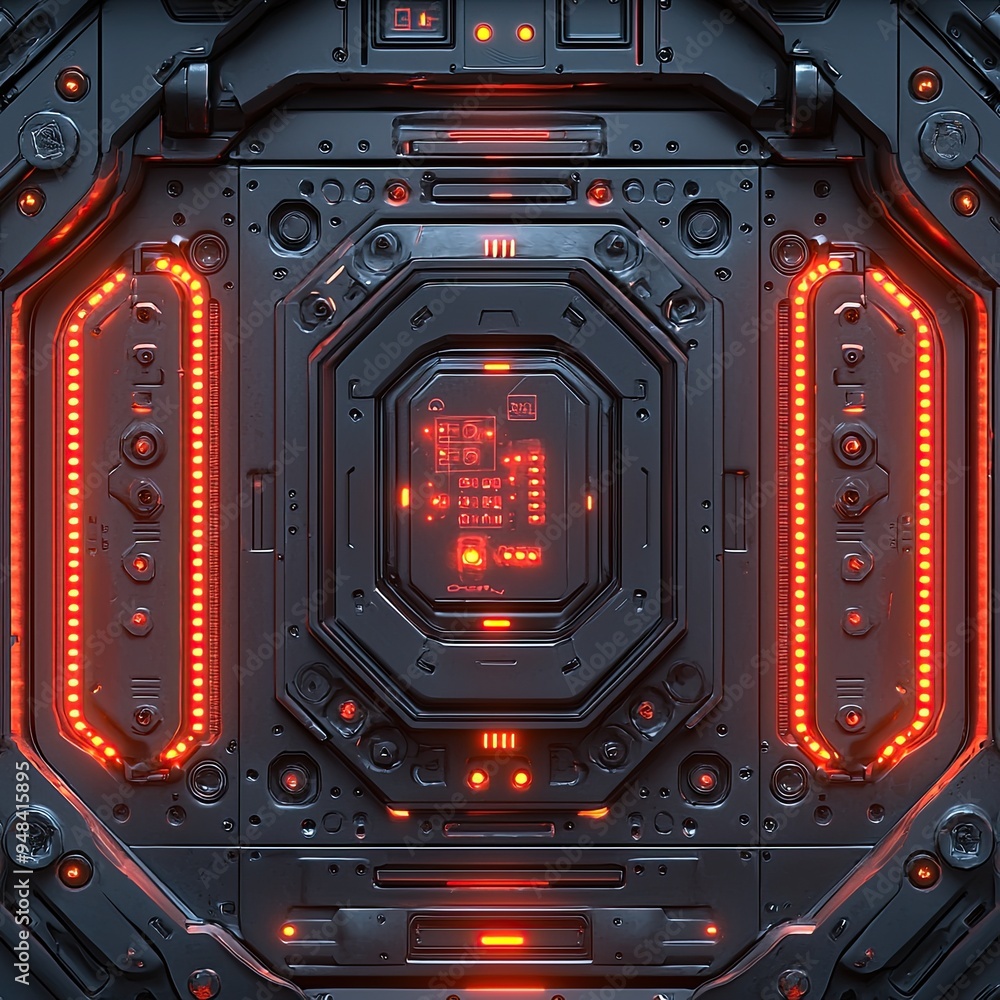 Fototapeta premium Futuristic metal door with intricate mechanical details. Generative AI