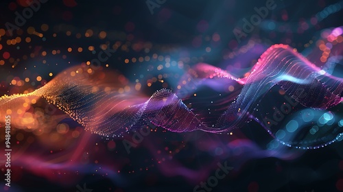 A visual representation of frequency signal waves, displaying multiple sine waves in various colors, smoothly oscillating across a dark background with glowing edges to emphasize the rhythm