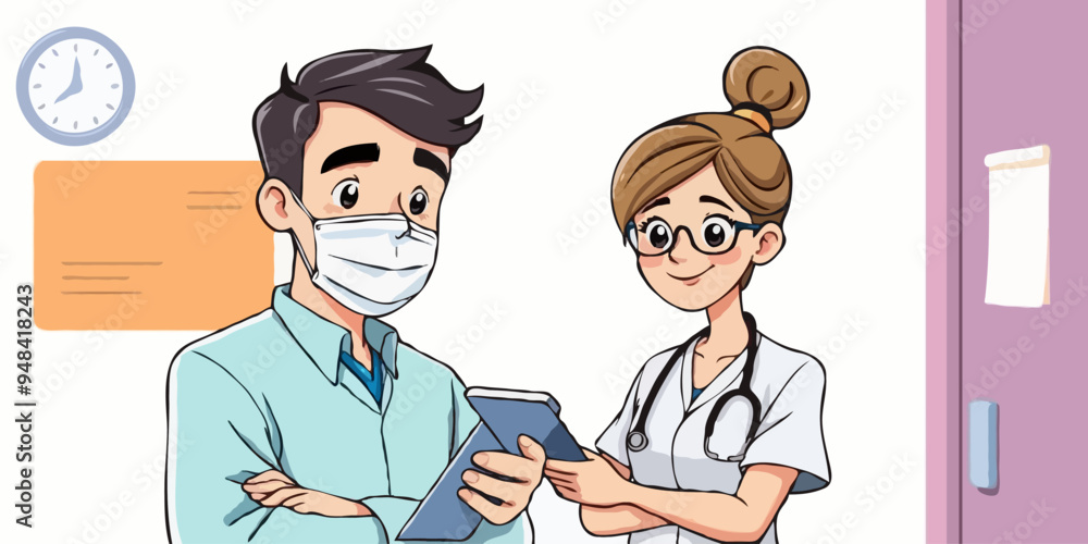 Cartoon vector illustration healthcare worker, Medical staff. Team of doctors. Hospital Room Interior With Doctor Analyzing The Patient Cartoon vector illustration healthcare worker, Medical staff. Team of doctors. Hospital Room Interior With Doctor Analyzing The Patient