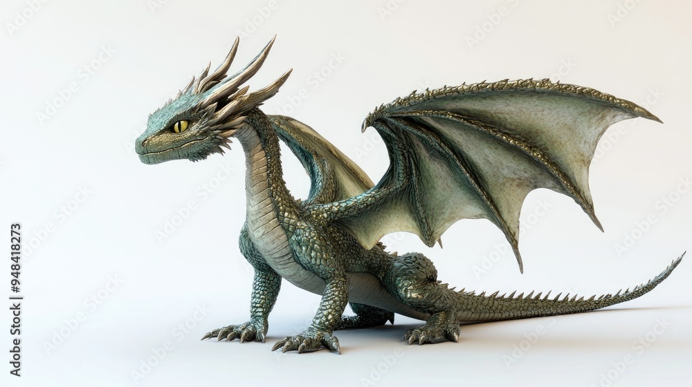 3D illustration of a magical young dragon displayed on a white backdrop 3D illustration of a magical young dragon displayed on a white backdrop