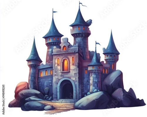 2D cartoon icon of a fantasy castle photo