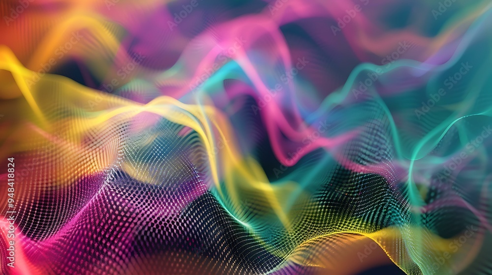 An abstract image of signal waves, where smooth, continuous lines in shades of cyan, magenta, and yellow intersect and diverge, forming a complex network that symbolizes the transmission of An abstract image of signal waves, where smooth, continuous lines in shades of cyan, magenta, and yellow intersect and diverge, forming a complex network that symbolizes the transmission of