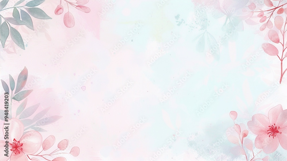 Fototapeta premium Charming Light Pink and Blue Watercolor Floral Background with Delicate Pastel Tones and Minimalistic Design