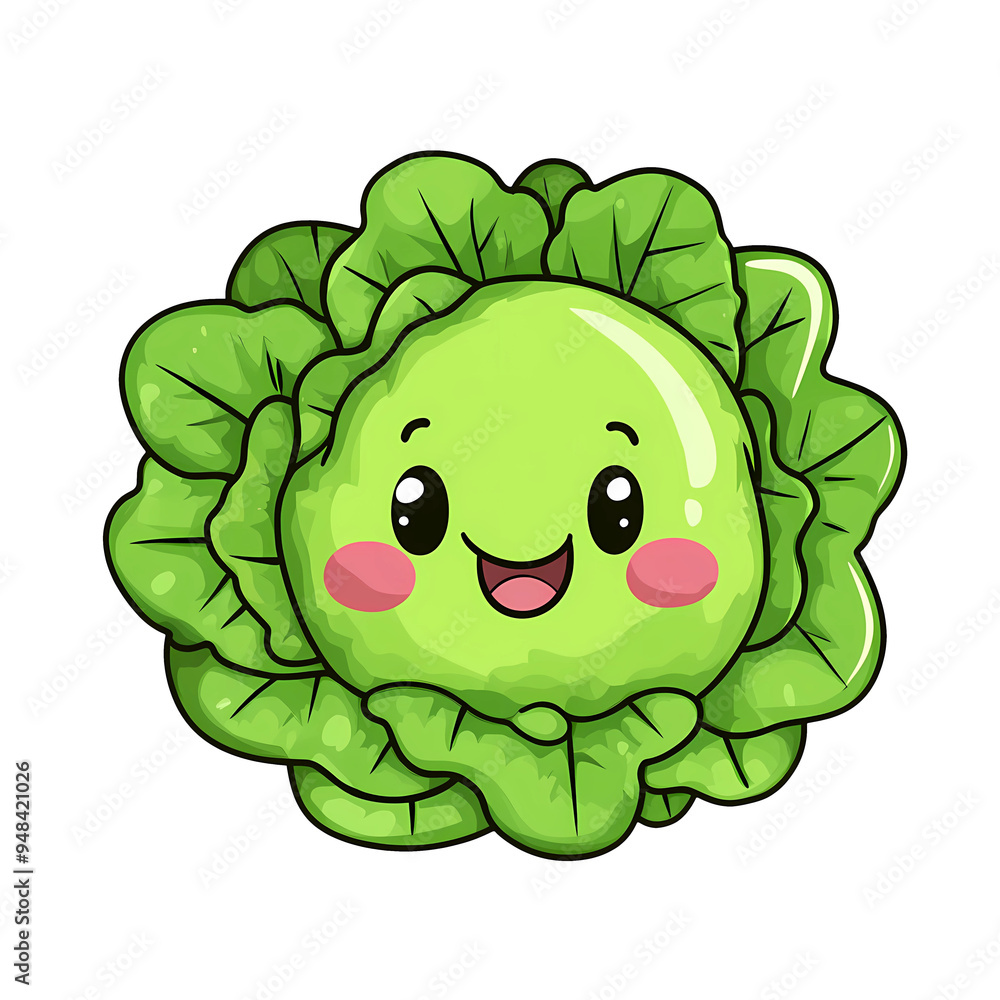 Obraz premium Cute Lettuce vegetable Food Cartoon Sticker on transparent background, generated ai