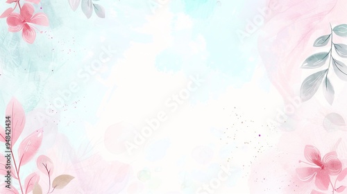 Charming Light Pink and Blue Watercolor Floral Background with Delicate Pastel Tones and Minimalistic Design