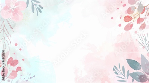 Charming Light Pink and Blue Watercolor Floral Background with Delicate Pastel Tones and Minimalistic Design
