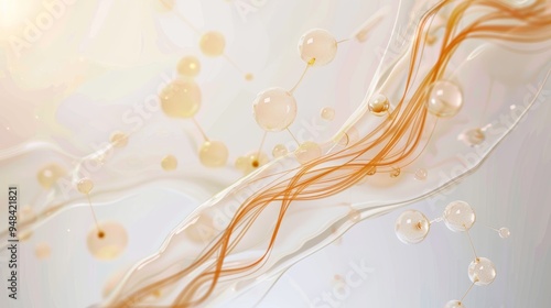 Abstract Illustration Depicting Keratin Hair Molecules Repairing Damaged Hair, Emphasizing the Strength and Elasticity of Healthy Hair