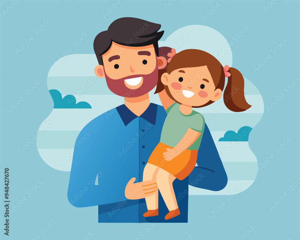 happy daughter in dad arms vector illustration flat style happy daughter in dad arms vector illustration flat style