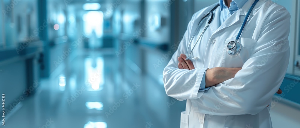 Doctor Standing in a Hospital Corridor Doctor Standing in a Hospital Corridor