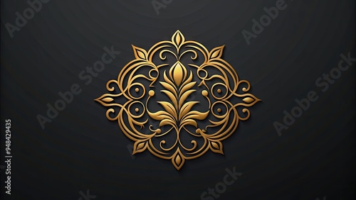 Elegant gold lettering and intricate design elements adorn a high-end luxury brand logo, exuding sophistication and refinement on a sleek black background.