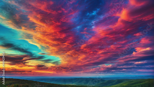 The scene showcases a serene forest filled with vibrant autumn colors, as trees display a stunning mix of reds, yellows, and oranges