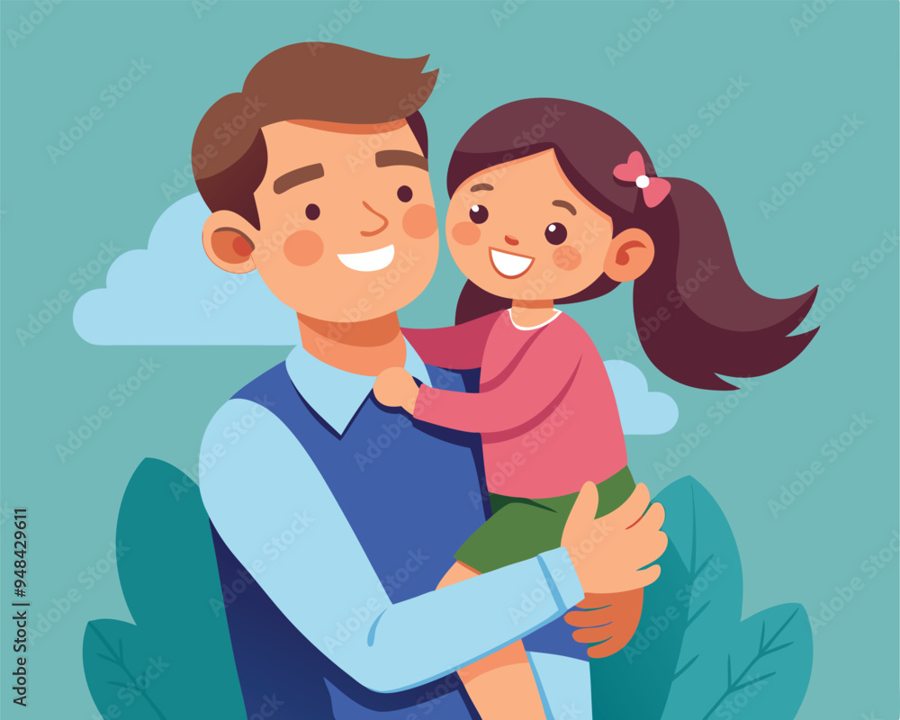 happy daughter in dad arms vector illustration flat style happy daughter in dad arms vector illustration flat style