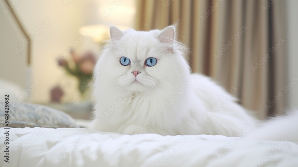White Persian Cat on a Bed White Persian Cat on a Bed