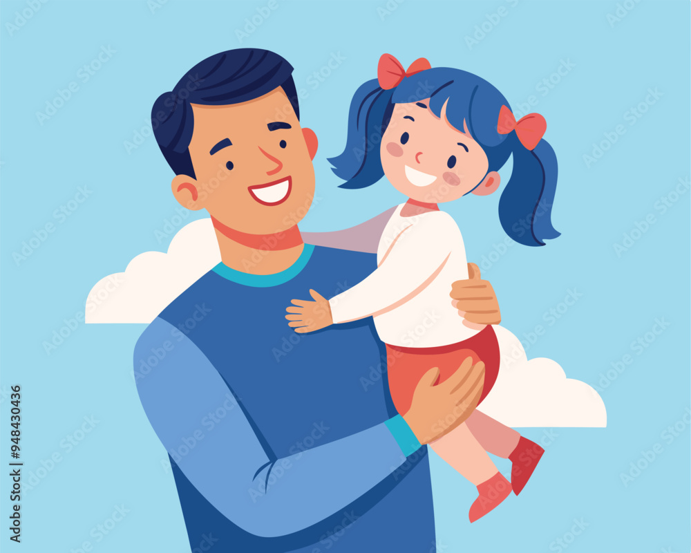 happy daughter in dad arms vector illustration flat style happy daughter in dad arms vector illustration flat style
