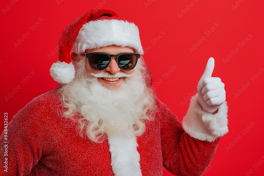A cheerful Santa Claus in sunglasses giving a thumbs-up for holiday joy and festive fun A cheerful Santa Claus in sunglasses giving a thumbs-up for holiday joy and festive fun