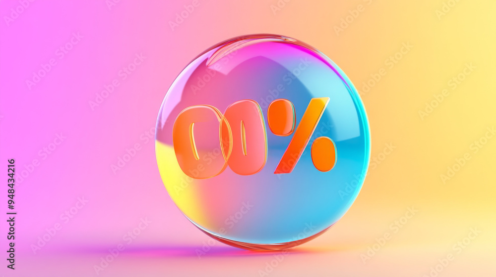 Percent icon with a colorful gradient and glass effect, rendered in 3D for use in graphic design, UI/UX design, presentations, or backgrounds. Percent icon with a colorful gradient and glass effect, rendered in 3D for use in graphic design, UI/UX design, presentations, or backgrounds.