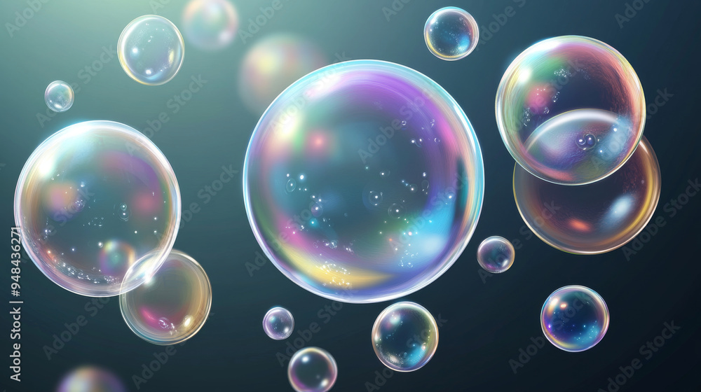 Set of realistic soap bubbles on a transparent background, featuring vector flying soap bubbles with a water glass effect. Set of realistic soap bubbles on a transparent background, featuring vector flying soap bubbles with a water glass effect.