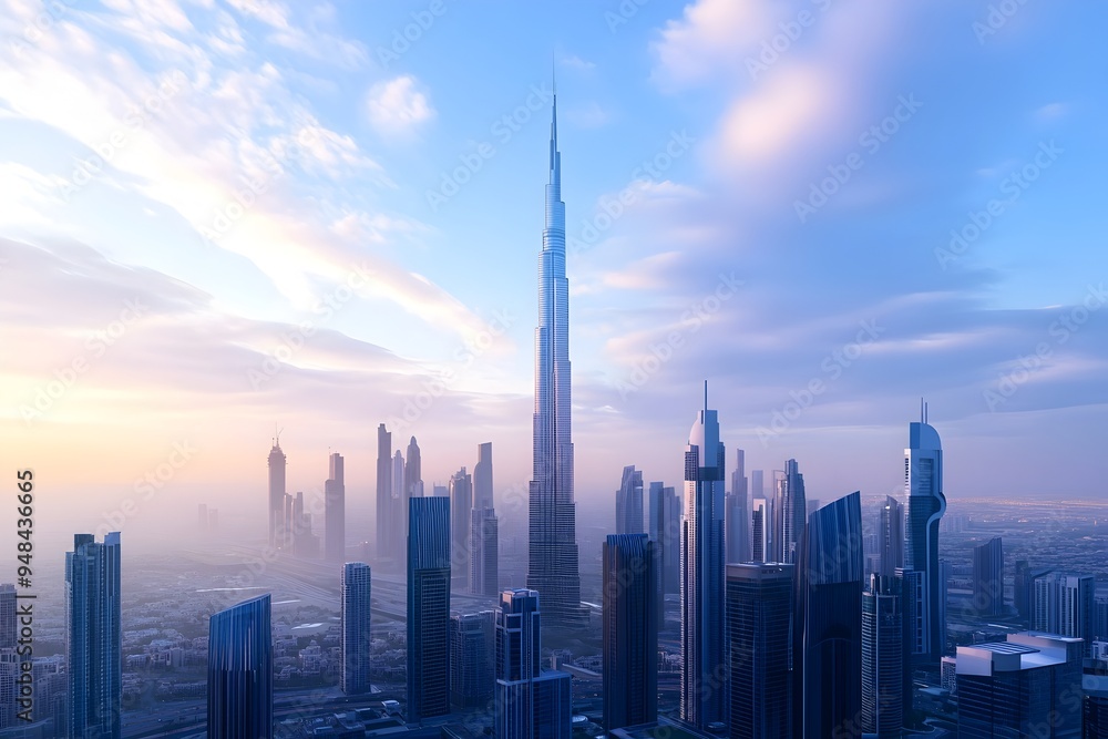 Obraz premium Captivating Futuristic Cityscape with Towering Skyscrapers and Technological Advancement The image depicts a visionary awe inspiring urban landscape with sleek