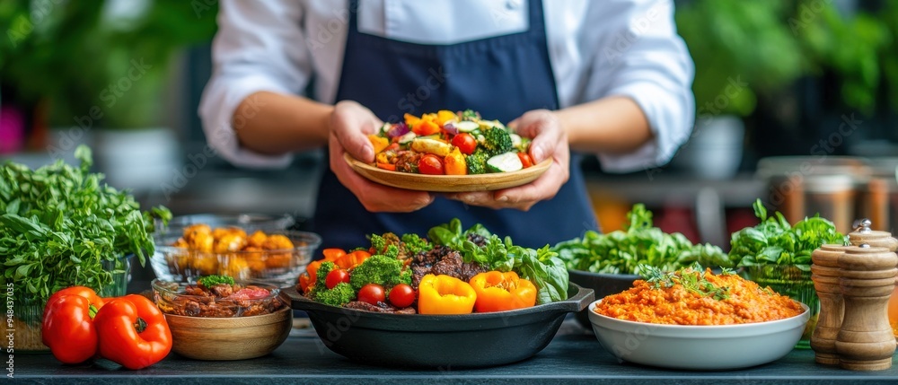 Fototapeta premium Fresh Vegetables Chef Holding Healthy Food