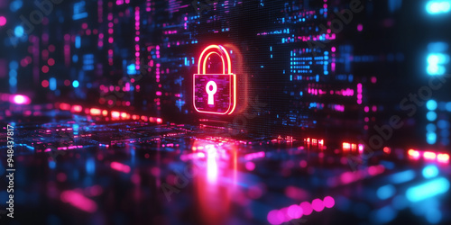 Conceptual glowing screen visualizing cybersecurity with interactive and dynamic elements.