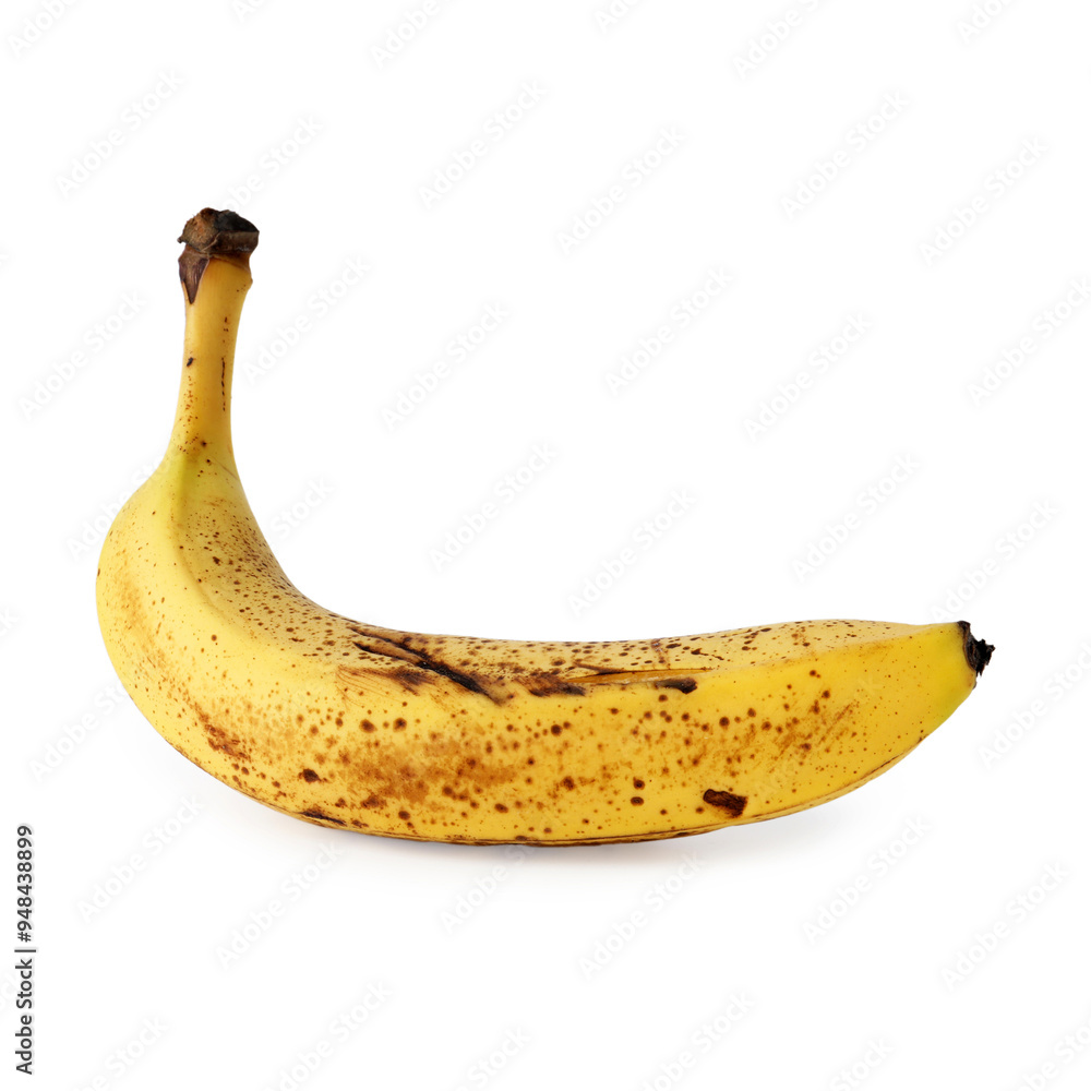 Ripe banana with dark spots isolated on white Ripe banana with dark spots isolated on white