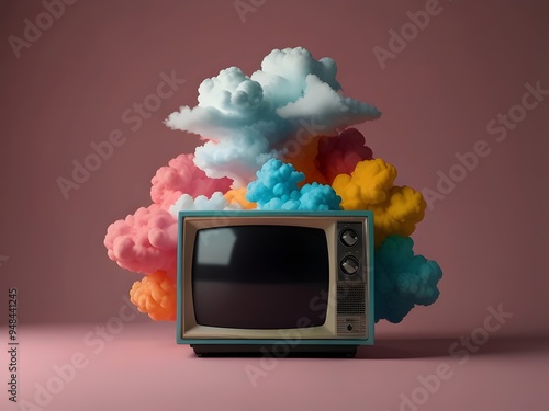 Wallpaper Mural Vintage Colorful Television with Clouds, Retro TV Decor Torontodigital.ca