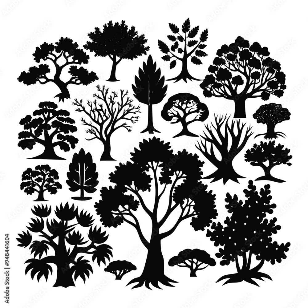 set of trees silhouettes set of trees silhouettes