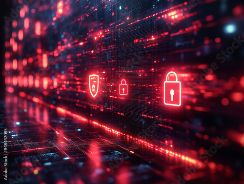 Digital screen showcasing internet security features with modern and interactive elements.