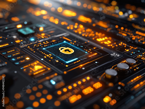 Digital screen showcasing internet security with modern and advanced tech visuals.