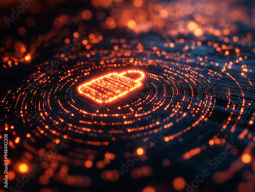 Screen visualizing internet security with high-tech elements and digital protection features.