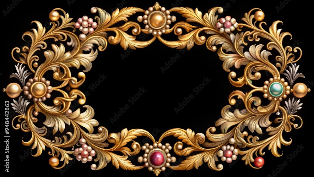 Intricate ornate gold frame with lavish floral patterns and curved ...