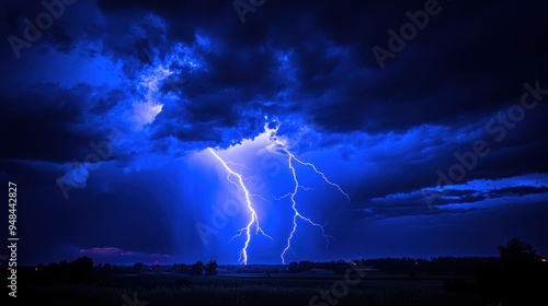 Electrifying Power: Lightning Bolts Piercing the Dark Sky in a Heavy Storm