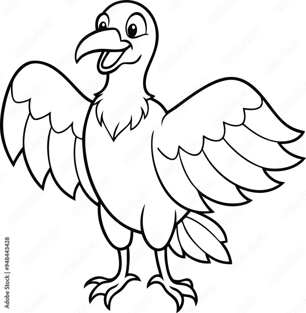 Cheerful vulture with open wings in clean vector line art style
Cheerful vulture with open wings in clean vector line art style
