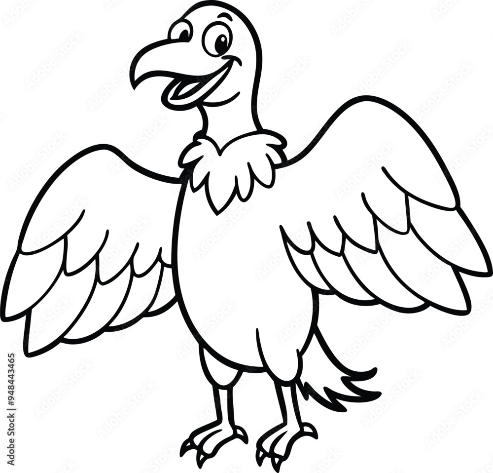 Obraz premium Happy vulture with wings spread wide in playful line art design 