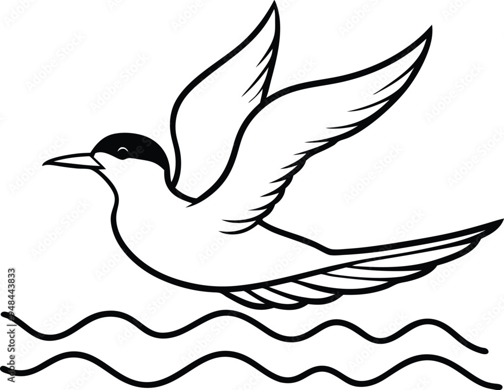 Happy tern gliding gracefully over ocean waves in minimalist line art
Happy tern gliding gracefully over ocean waves in minimalist line art